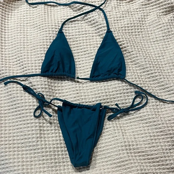 Amazon Teal Triangle String Bikini Set - Picture 1 of 1